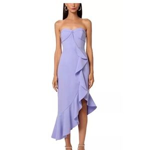 Liv Foster Iris Crepe Midi Dress Lilac Sky Strapless Ruffle‎ Size 2 MSRP $295
